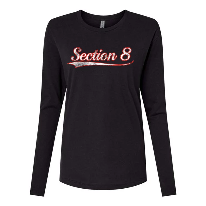 Section 8 Vintage Varsity Distressed Throwback Style Womens Cotton Relaxed Long Sleeve T-Shirt