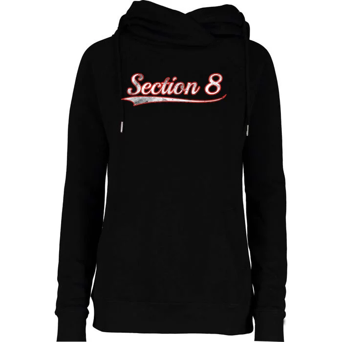 Section 8 Vintage Varsity Distressed Throwback Style Womens Funnel Neck Pullover Hood