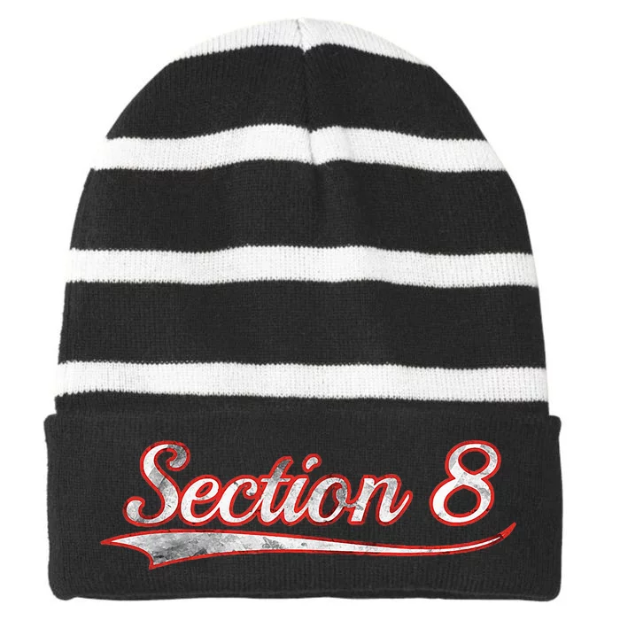 Section 8 Vintage Varsity Distressed Throwback Style Striped Beanie with Solid Band