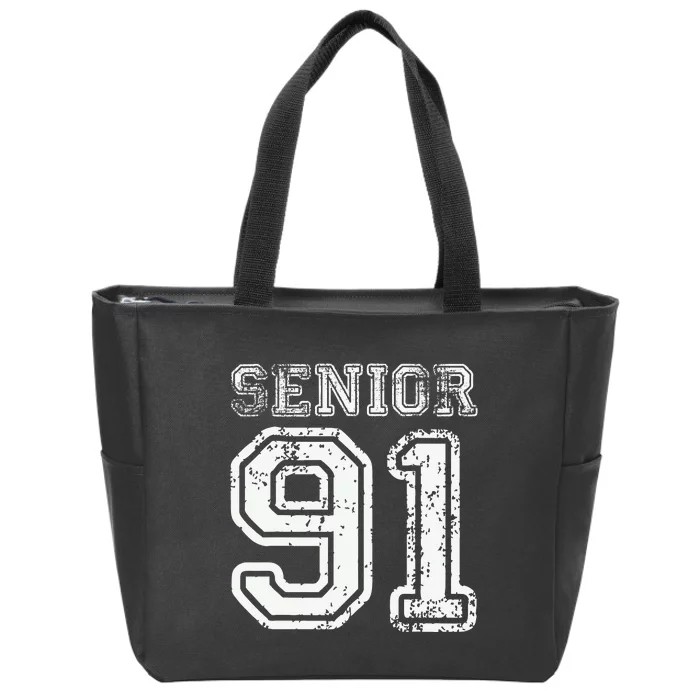 Senior 91 Class of 1991 Retro College High School Graduation Zip Tote Bag