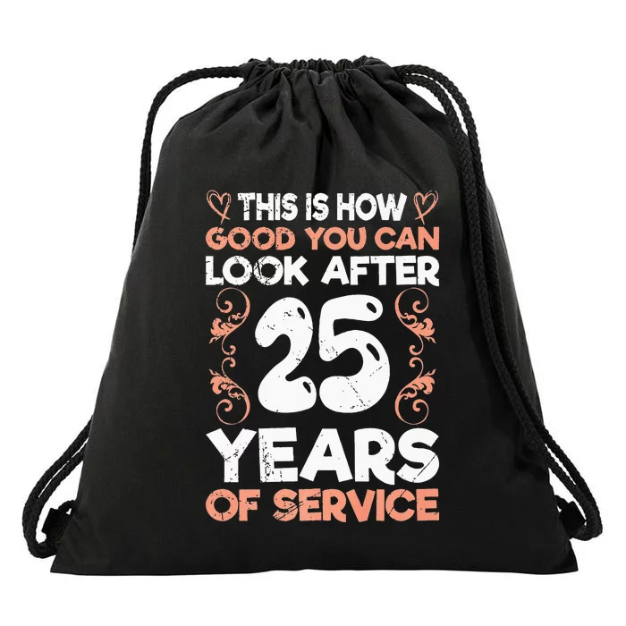 Service Anniversary 25 Years Of Work Anniversary Drawstring Bag