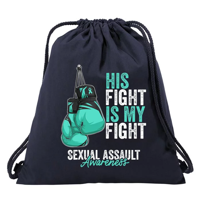 Sexual Assault Awareness Month Boxing Gloves Teal Ribbon Drawstring Bag