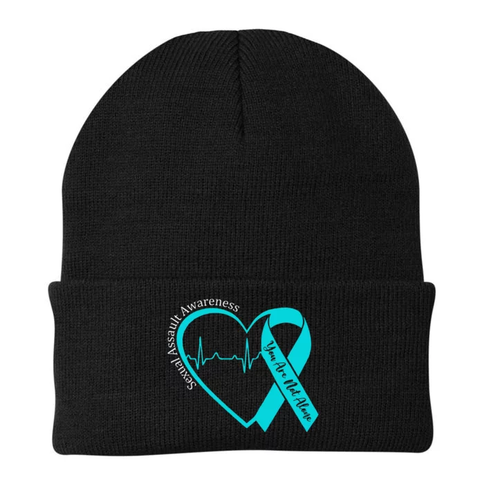 Sexual Assault Awareness Month Heart Teal Ribbon Support Knit Cap Winter Beanie