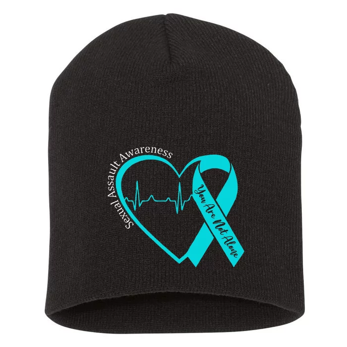 Sexual Assault Awareness Month Heart Teal Ribbon Support Short Acrylic Beanie