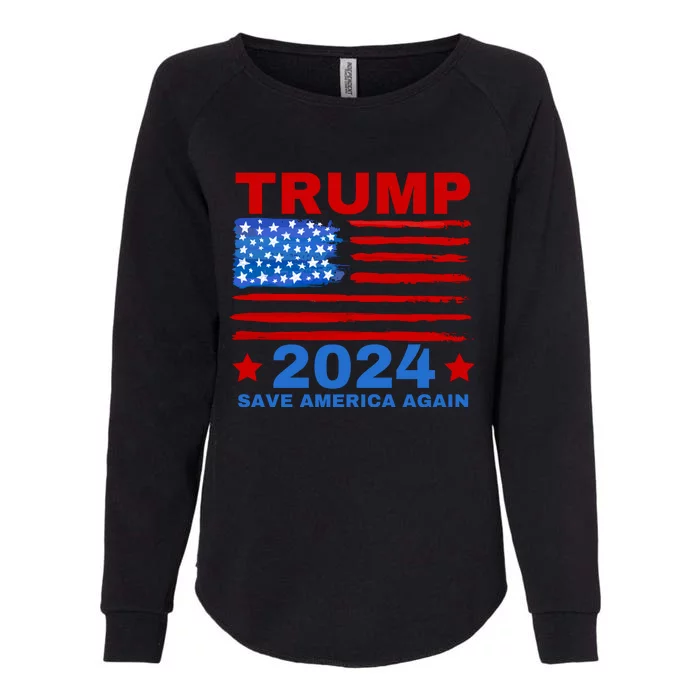 Save America Again 2024 Trump American Flag Womens California Wash Sweatshirt