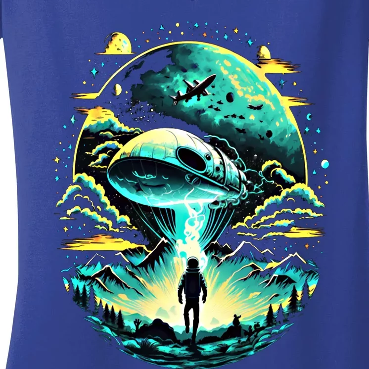 Space Astronaut Alien Abduction Astronomy Extraterrestrial Gift Women's V-Neck T-Shirt