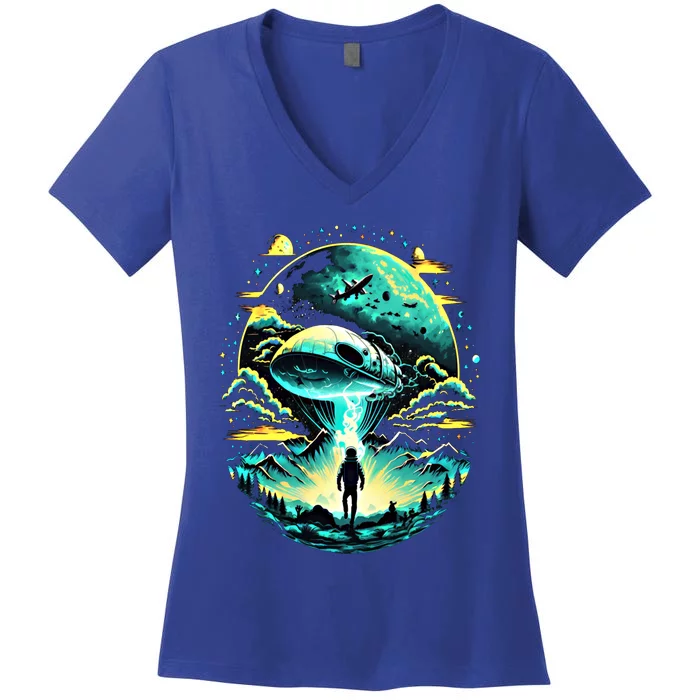 Space Astronaut Alien Abduction Astronomy Extraterrestrial Gift Women's V-Neck T-Shirt