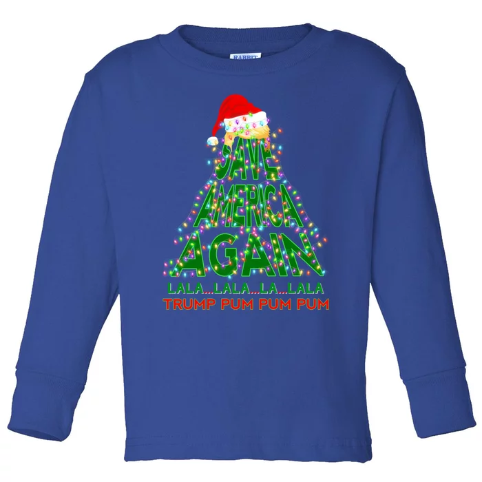 Save America Again Gift Trump 2024 Christmas Tree Cute Gift Toddler Long Sleeve Shirt