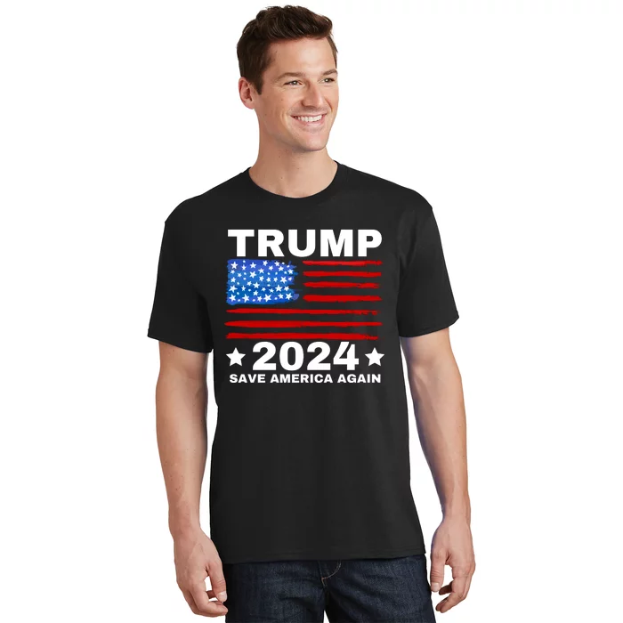 Save America Again 2024 Trump American Flag T-Shirt