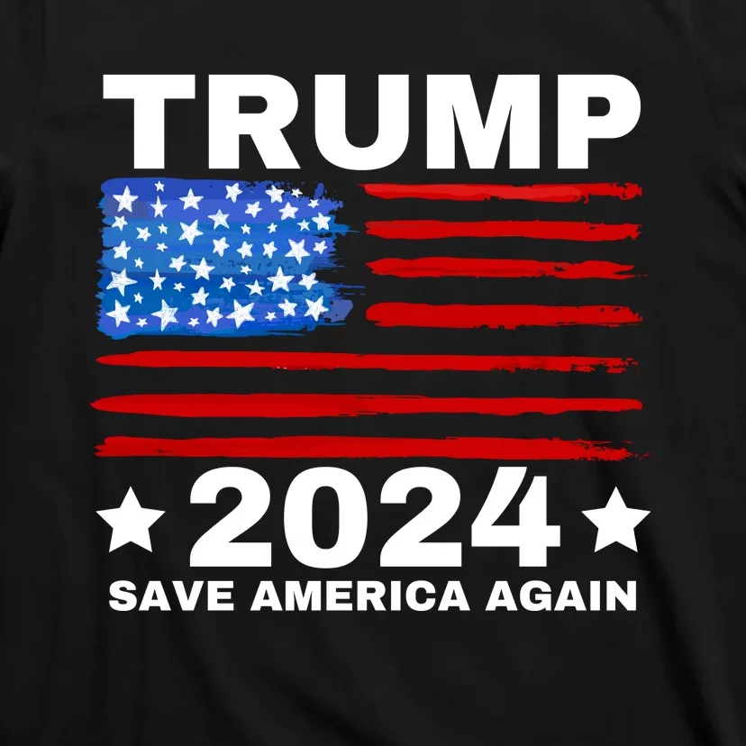 Save America Again 2024 Trump American Flag T-Shirt