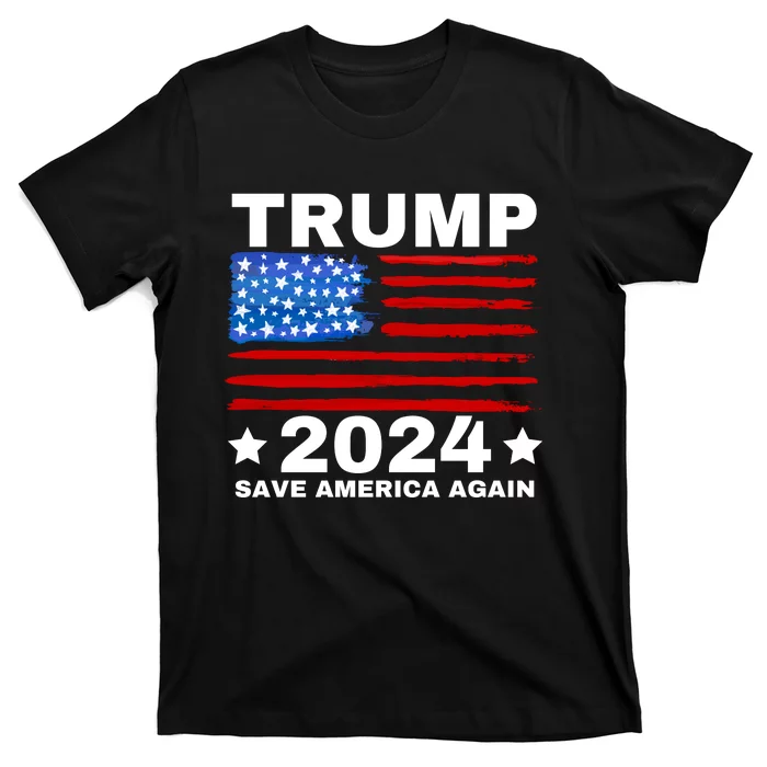 Save America Again 2024 Trump American Flag T-Shirt