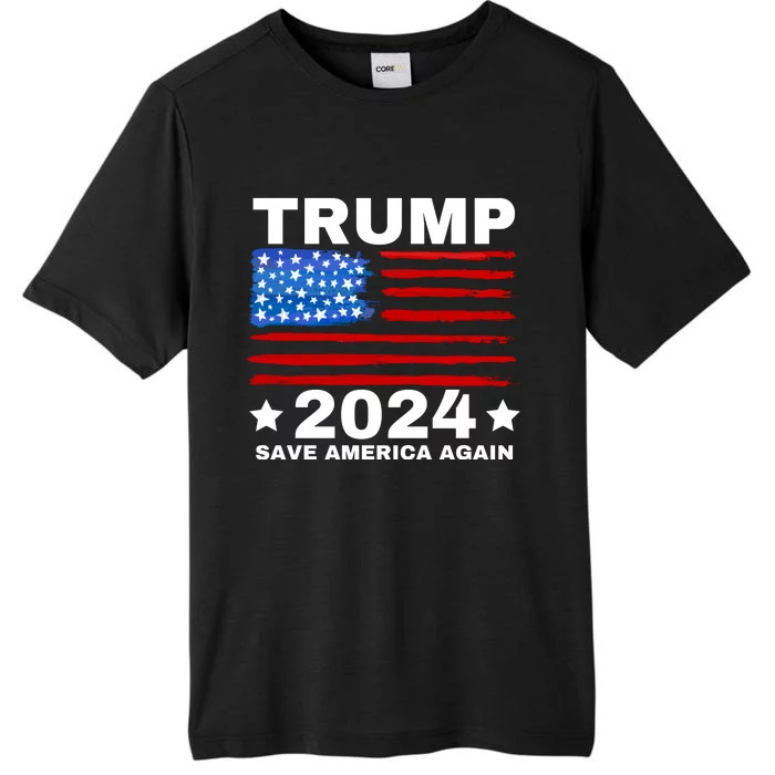 Save America Again 2024 Trump American Flag ChromaSoft Performance T-Shirt