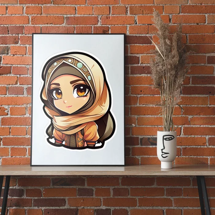 Cute Anime Arab Hijab Head Scarf Beautiful Girl Poster for Sale