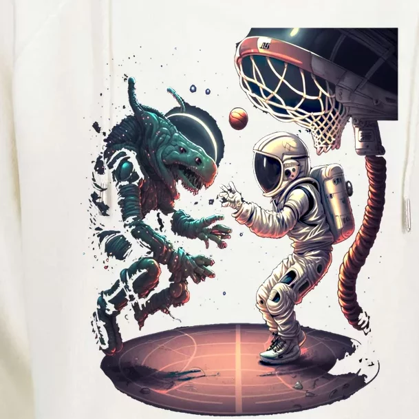 Space Astronaut Alien Playing Basketball Astronomy Space Gift Womens Funnel Neck Pullover Hood