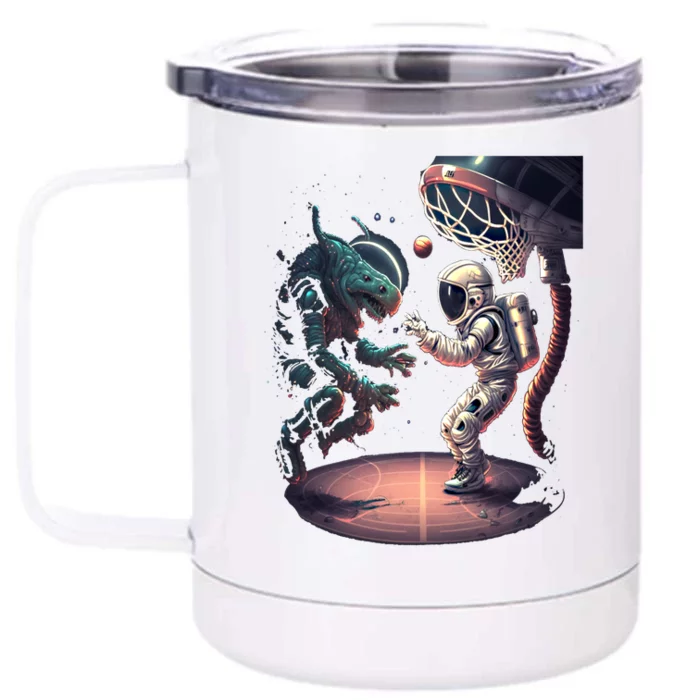 Space Astronaut Alien Playing Basketball Astronomy Space Gift Front & Back 12oz Stainless Steel Tumbler Cup