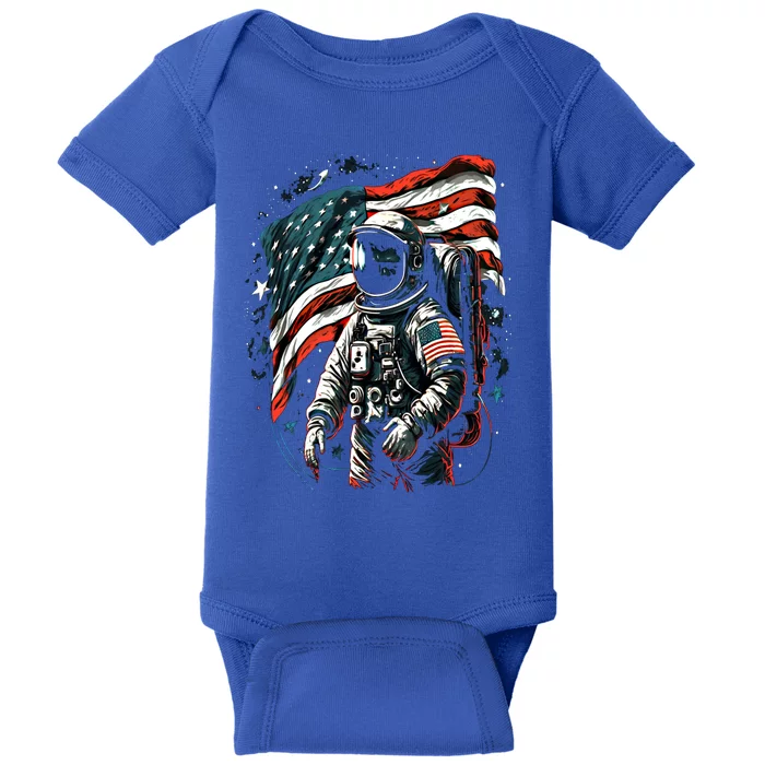 Space Astronaut American Flag Astronomy 4th Of July Gift Baby Bodysuit