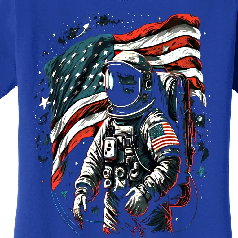 Space Astronaut American Flag Astronomy 4th Of July Gift Women's T-Shirt