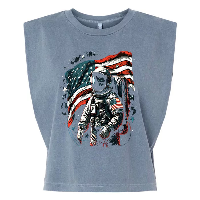 Space Astronaut American Flag Astronomy 4th Of July Gift Garment-Dyed Women's Muscle Tee