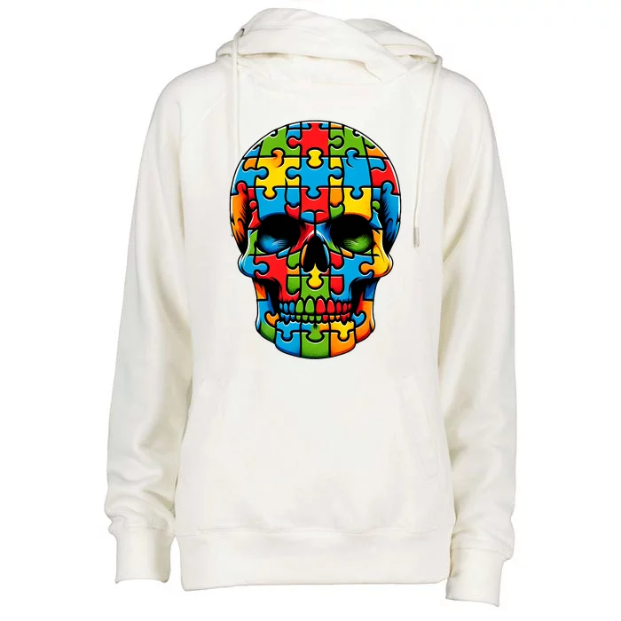 Skull Autism Awareness Autistic Supporter Womens Funnel Neck Pullover Hood