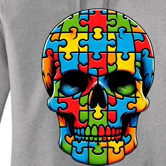 Skull Autism Awareness Autistic Supporter Women's Pullover Hoodie