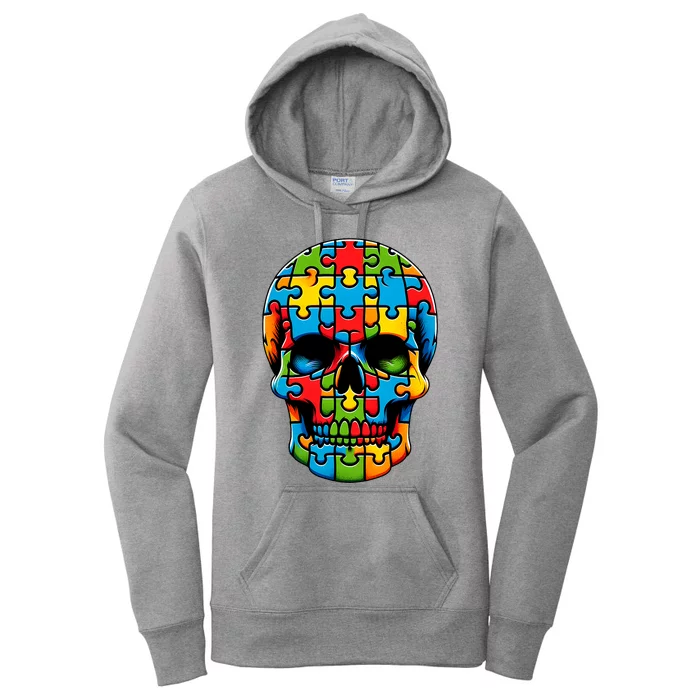 Skull Autism Awareness Autistic Supporter Women's Pullover Hoodie