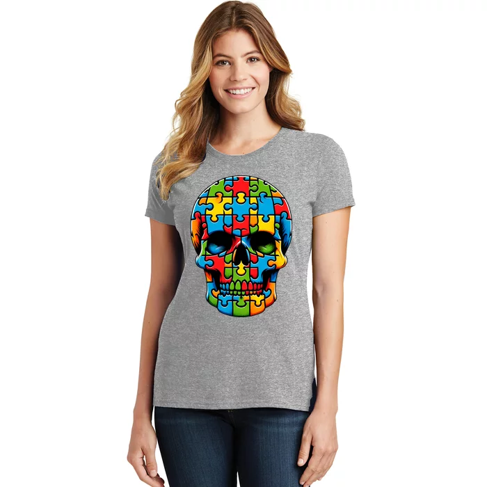 Skull Autism Awareness Autistic Supporter Women's T-Shirt