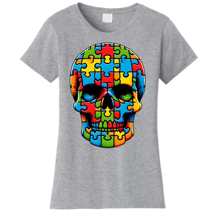 Skull Autism Awareness Autistic Supporter Women's T-Shirt