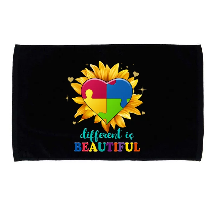 Sunflower Autism Awareness Puzzle Different Is Beautiful Gift Microfiber Hand Towel