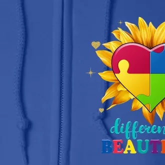 Sunflower Autism Awareness Puzzle Different Is Beautiful Gift Full Zip Hoodie