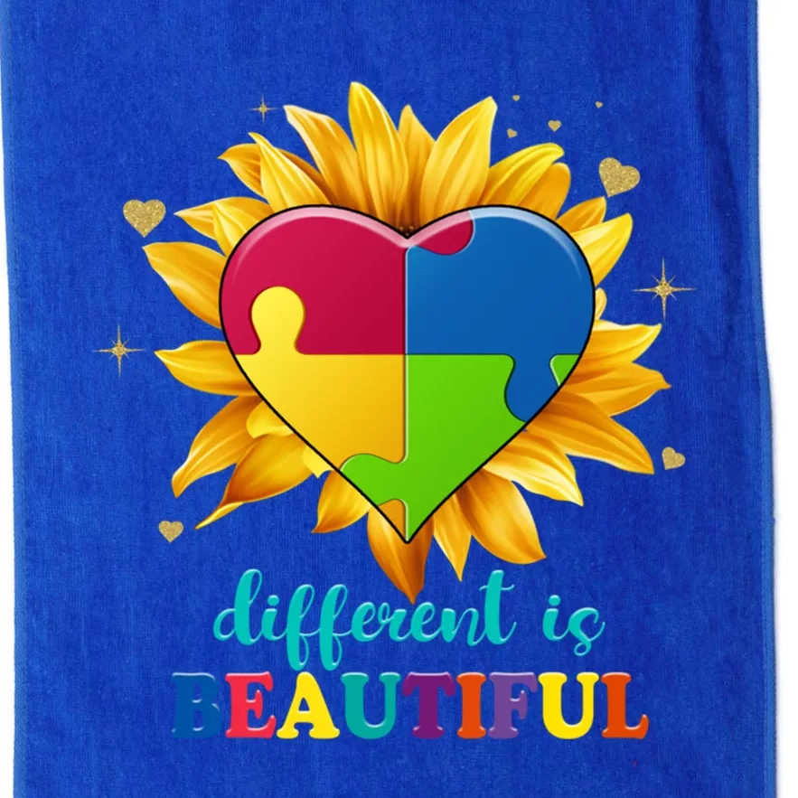 Sunflower Autism Awareness Puzzle Different Is Beautiful Gift Platinum Collection Golf Towel