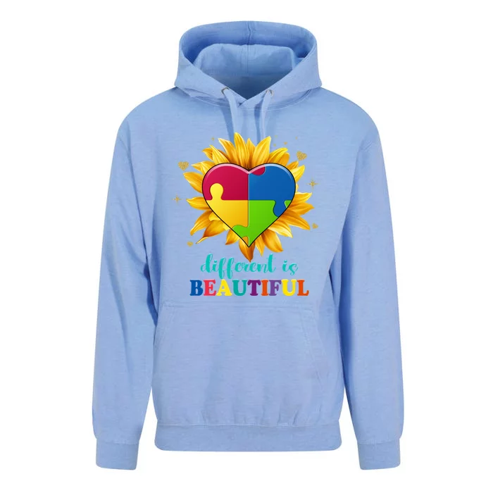 Sunflower Autism Awareness Puzzle Different Is Beautiful Gift Unisex Surf Hoodie