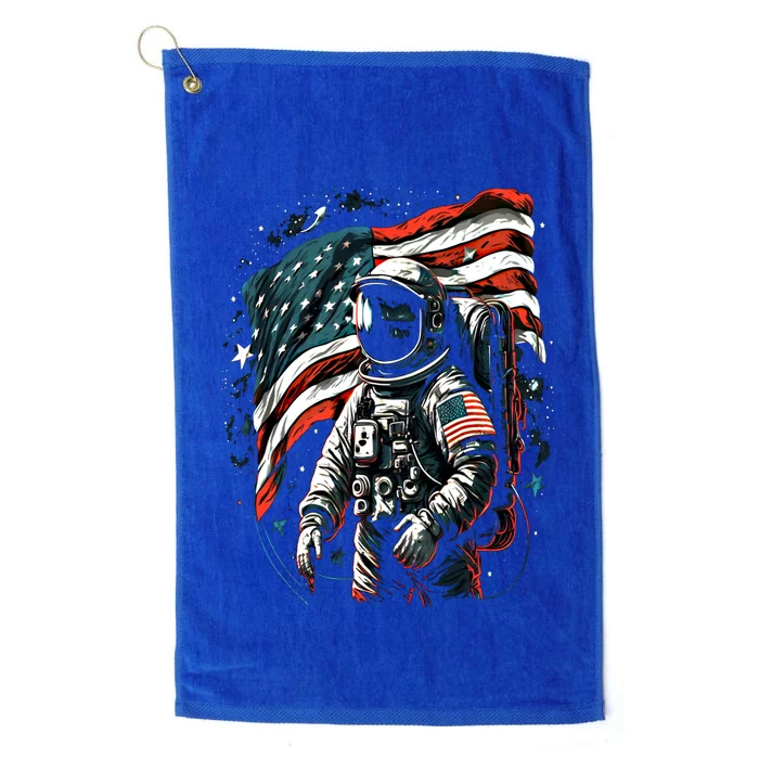 Space Astronaut American Flag Astronomy 4th Of July Gift Platinum Collection Golf Towel