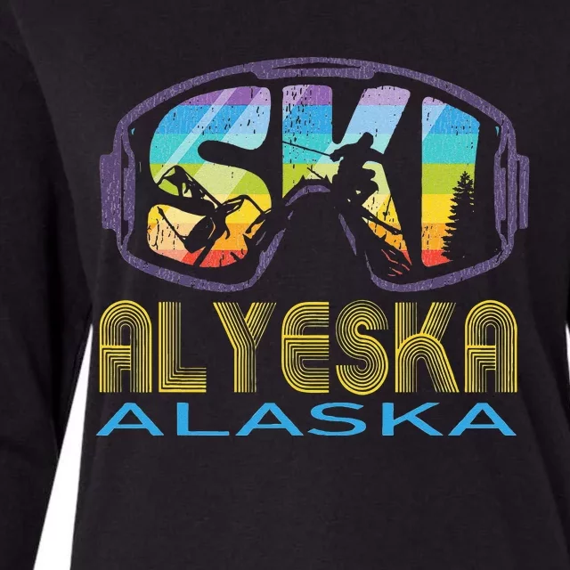 Ski Alyeska Alaska Skiing Vacation Womens Cotton Relaxed Long Sleeve T-Shirt