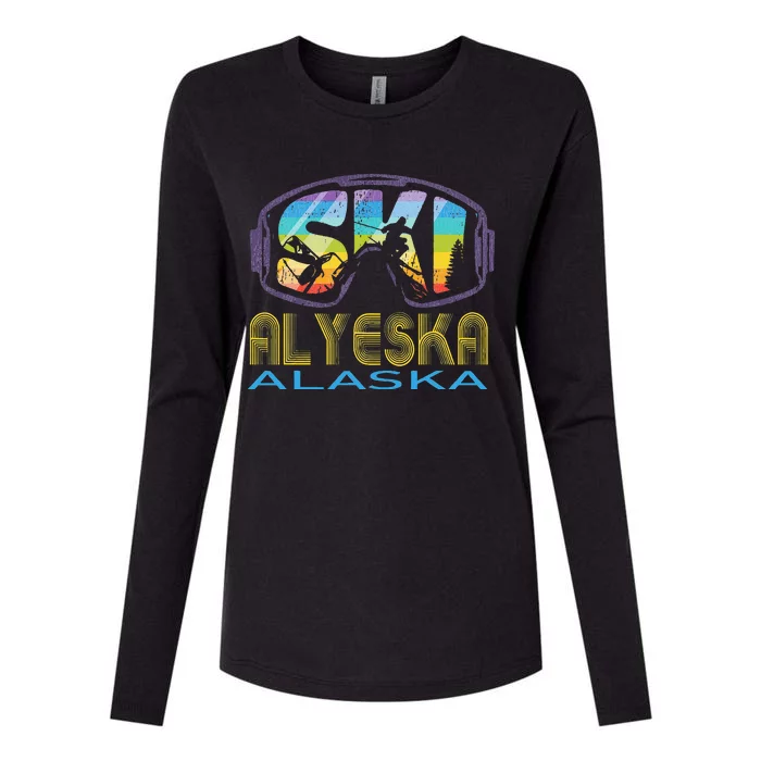 Ski Alyeska Alaska Skiing Vacation Womens Cotton Relaxed Long Sleeve T-Shirt