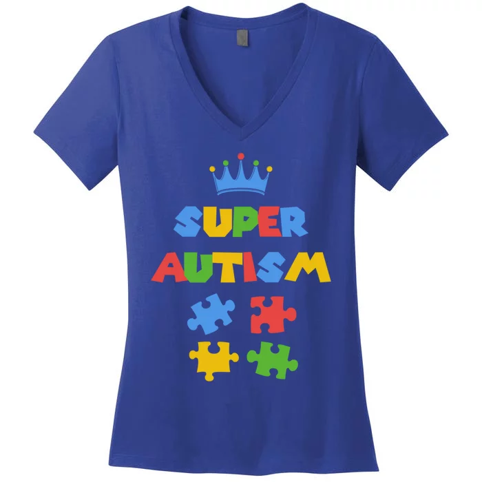 Super Autism Autism Superhero Autism Is My Super Power Gift Women's V-Neck T-Shirt