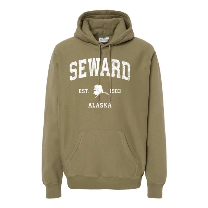 Seward Alaska Ak Vintage Athletic Black Sports Premium Hoodie