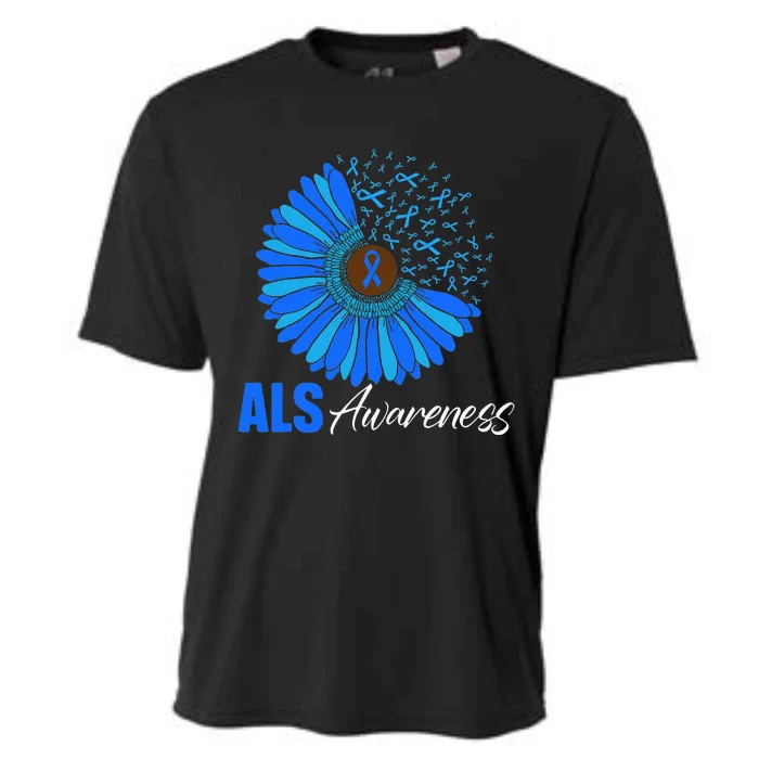 Sunflower ALS Awareness Ribbon Supporter Warrior Floral Cooling Performance Crew T-Shirt