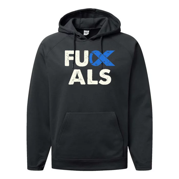 Support ALS Awareness Month Costume Blue Ribbon Performance Fleece Hoodie