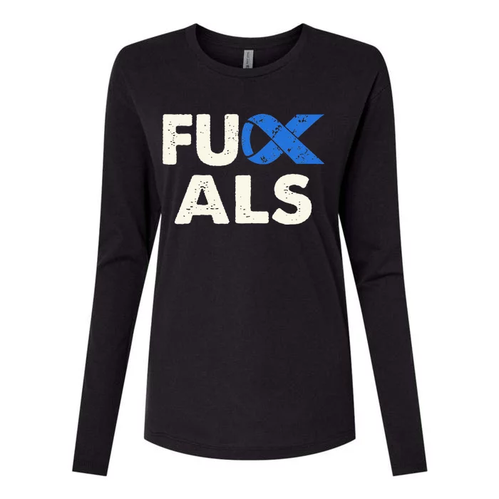 Support ALS Awareness Month Costume Blue Ribbon Womens Cotton Relaxed Long Sleeve T-Shirt