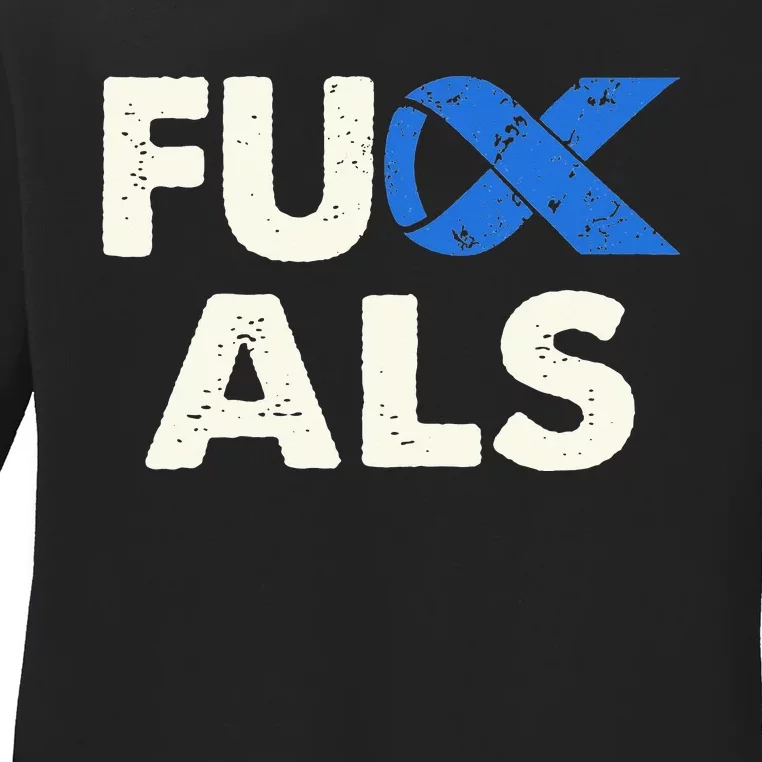 Support ALS Awareness Month Costume Blue Ribbon Ladies Long Sleeve Shirt