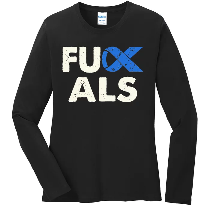 Support ALS Awareness Month Costume Blue Ribbon Ladies Long Sleeve Shirt