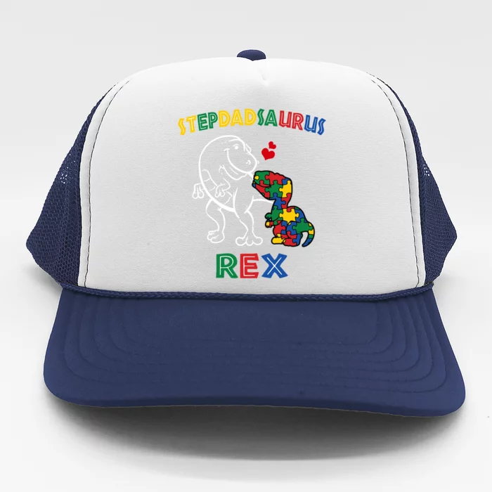 Stepdadsaurus Autism Awareness Stepfather Dinosaur Stepdad Meaningful Gift Trucker Hat