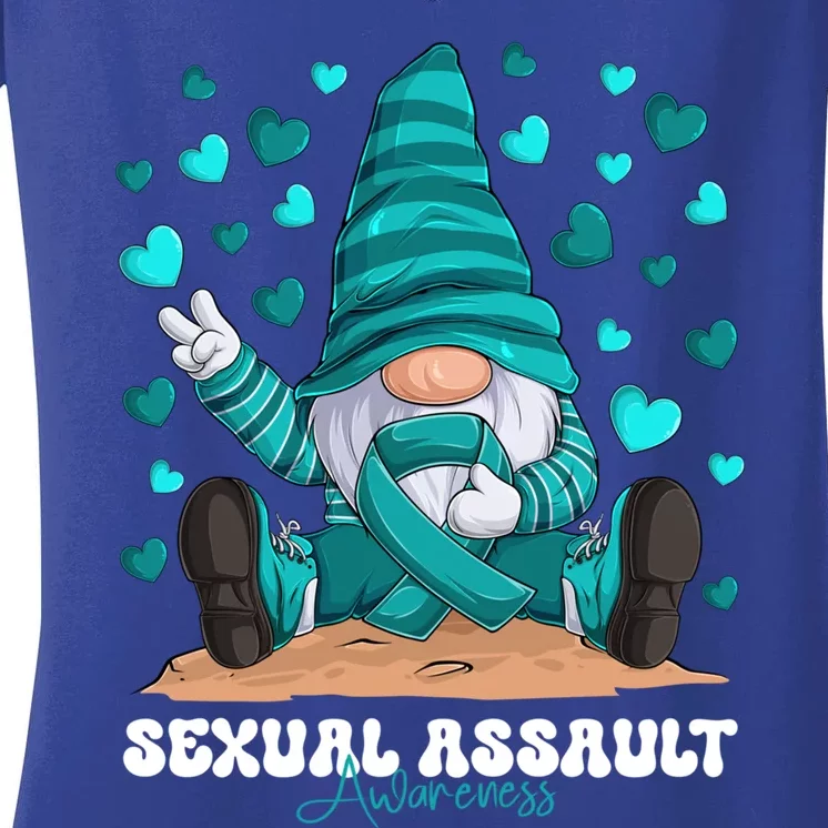 Sexual Assault Awareness Month Teal Ribbon Gnome Gift Women's V-Neck T-Shirt