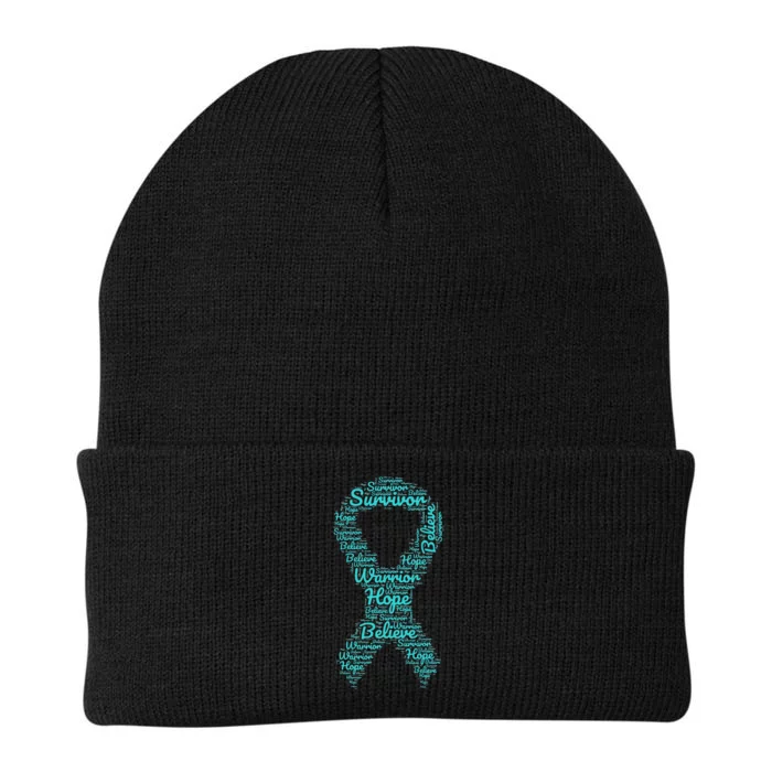 Sexual Assault And Violence Awareness Month Teal Ribbon Knit Cap Winter Beanie