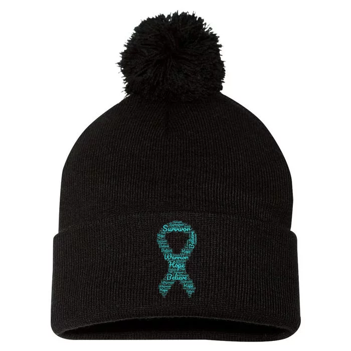 Sexual Assault And Violence Awareness Month Teal Ribbon Pom Pom 12in Knit Beanie