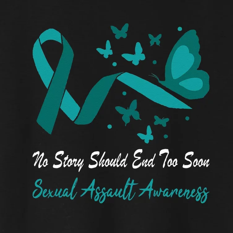 Sexual Assault Awareness Butterfly Support Teal Ribbon Women's Crop Top Tee