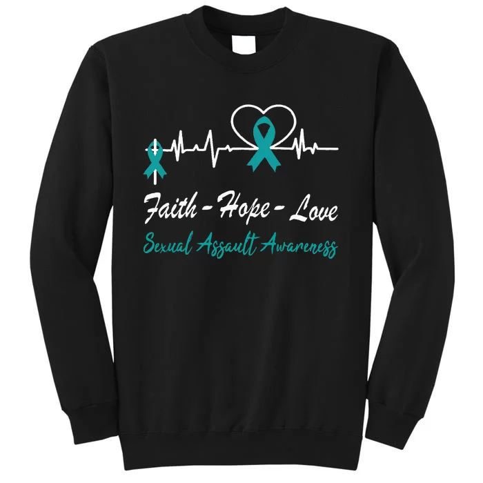 Sexual Assault Awareness Christian Cross Support Teal Ribbon Tall Sweatshirt