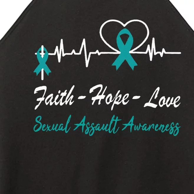 Sexual Assault Awareness Christian Cross Support Teal Ribbon Women’s Perfect Tri Rocker Tank