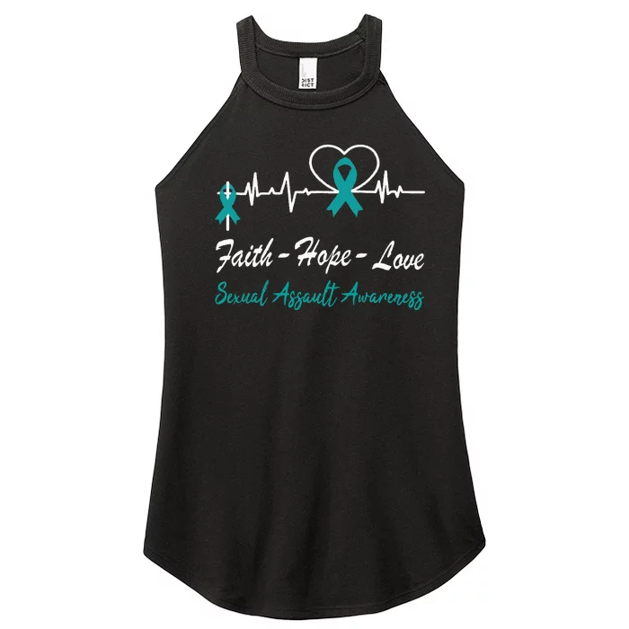 Sexual Assault Awareness Christian Cross Support Teal Ribbon Women’s Perfect Tri Rocker Tank