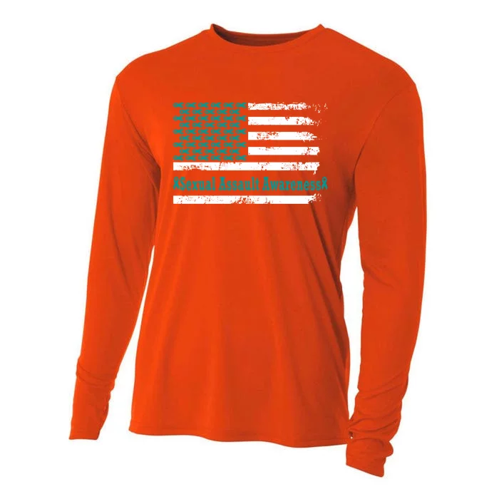 Sexual Assault Awareness Usa Flag American Support Teal Gift Cooling Performance Long Sleeve Crew